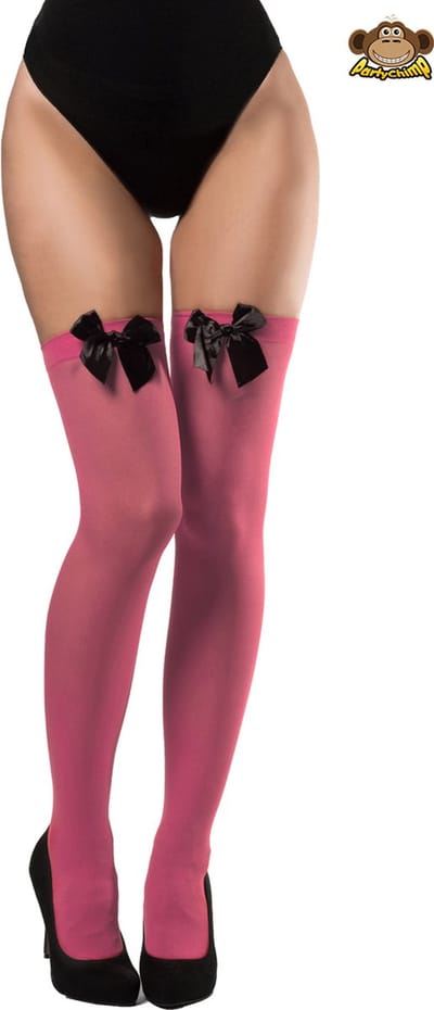 Partychimp Kousen Met Strik Dames Carnavalskleding Dames Carnaval Accessoires Oktoberfest Dames - Polyester - Roze/Zwart - One-size