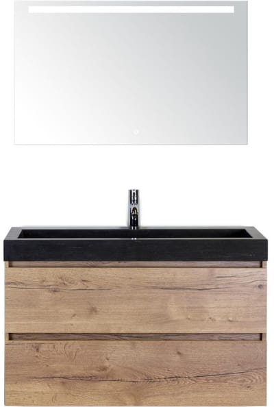 Maxx XL Badmeubelset 100 cm - Natuur Eiken - Wastafel Lucca 1 Kraangat met LED Spiegel