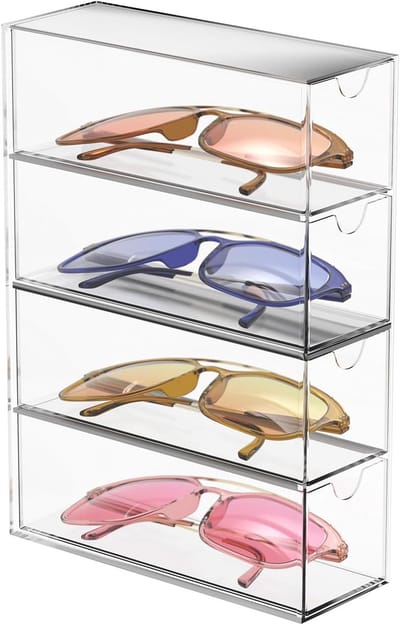 Acryl zonnebril organizer, 4 laden doorzichtige brillen opbergdoos stapelbare vitrine zonnebrilhouder