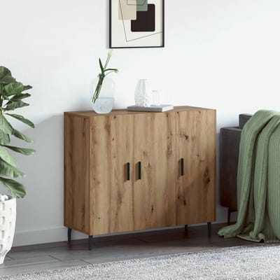 vidaXL - Dressoir - Artisan - Eiken - 90 - x - 34 - x - 80 - cm - Bewerkt - hout