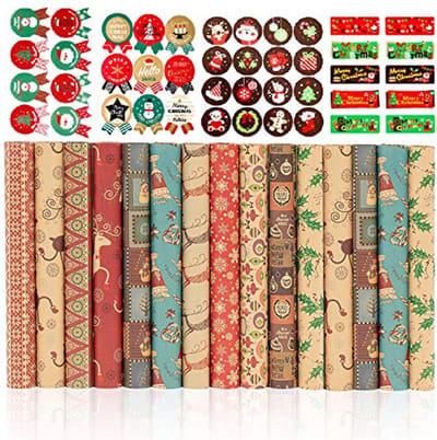 Kerstcadeaupapier 15 Vellen Inclusief Stickers voor Perfecte Inpakervaring