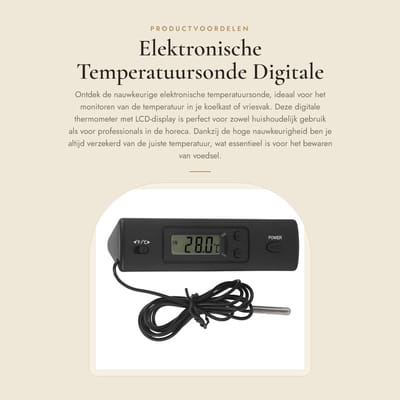 Dailygoods - Elektronische Temperatuursonde - Digitale Temperatuurmeter - Hoge Nauwkeurigheid - Bedraad - LCD-display - Voor Koelkast met Vriesvak - C...