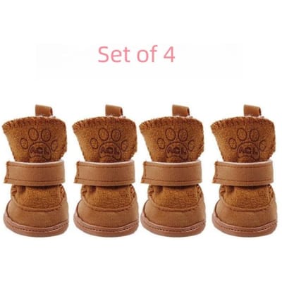4 Stuks Huisdier Sneeuwlaarzen Verdikt Pluche Warme Katoen Antislip Schoenen Kleine grote Hond Sportschoenen Benodigdheden Anti-vuil Vallen niet af 4.7x4.0cm brown