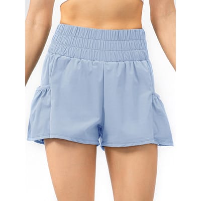 Dames hardloopshorts 2in1 met zakken Brede tailleband Dekkingslaag Voering Sportshorts voor XXL lichtblauwe kleur