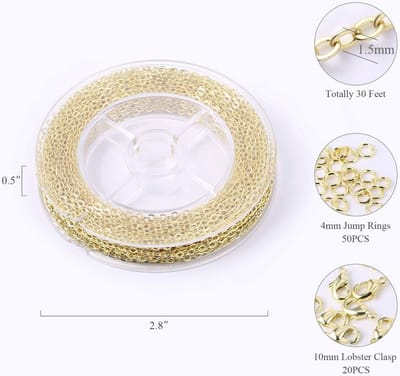 Dainty Gold Plated Brass Cable Chain Link Bulk voor Sieraden Maken - 33 Feet (1.5mm) Inclusief Sluitingen