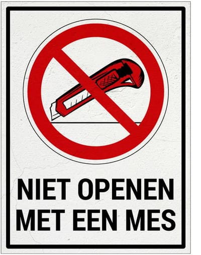 Niet openen met een mes bord met tekst | Sign Again materiaal | 20 x 15 cm