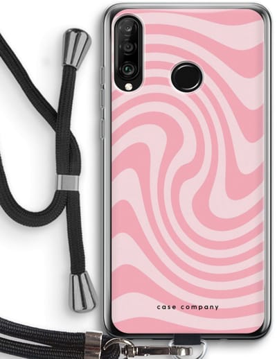Case Company® - Hoesje met koord geschikt voor Huawei P30 Lite hoesje met Koord - Swirl Roos - Telefoonhoesje met Zwart Koord - Bescherming aan alle Kanten en Over de Schermrand