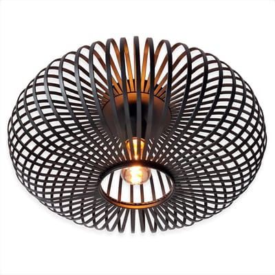 Goliving Plafondlamp – Plafonnière – E27 – Lamp Metaal – Bamboe Look – Ø 40 cm - Woonkamer - Slaapkamer - Kinderkamer – Zwart
