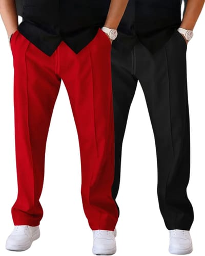 Livano Pantalon Heren - Chino - Golfbroek - Nette Broek - Elastische Tailleband - Volwassenen - 2 Stuks - Zwart/Rood - S
