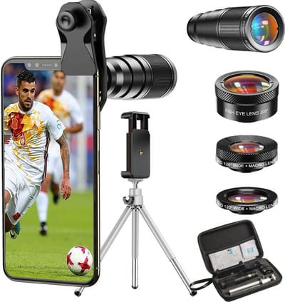 Telefooncamera Lens - 22X Zoom - Groothoek - Statieven - Professionele Fotografie - Verbeterde Zoomcapaciteit - Compact en Draagbaar - Compatibel met Android en iOS - Helder en Scherp Beeld - Zwart