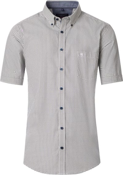 CASA MODA Sport casual fit overhemd - korte mouw - twill - wit met groen en blauw dessin - Strijkvriendelijk - Boordmaat: 39 - 40