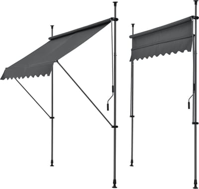 Klem zonwering luifel handmatig uitschuifbaar grijs 300x120 cm
