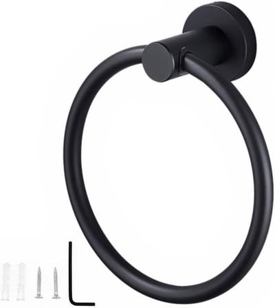 Allecto plus - Zwarte handdoekhouder voor badkamer muurmontage, roestvrijstalen handdoekrek, modern design met ronde rail. Inclusief stijlvolle handdoekring en accessoire voor toilet.