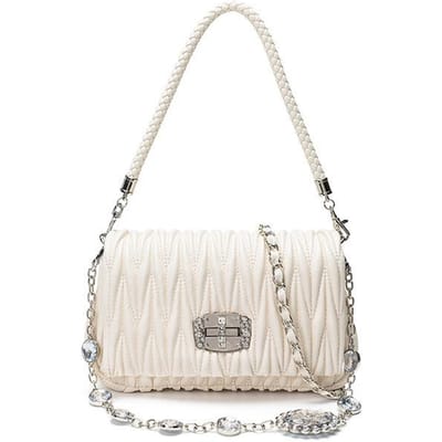 Een Klein Aantal Hoge Kwaliteit Gevouwen Wolkentas Lichte Luxe Strass Ketting Onderarmtas Enkele Schouder Crossbody Tas Vrouwelijk white