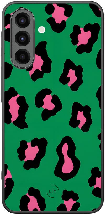 Leuke Telefoonhoesjes - Hoesje geschikt voor Samsung Galaxy A26 - Luipaard groen roze - Backcover zwart - Luipaardprint - Groen, Roze