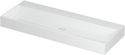 INK United Wastafel Porselein Zonder Kraangat incl. Porseleinen Click Plug en Verborgen Overloop Systeem - 1200x450x110 mm - Glans Wit