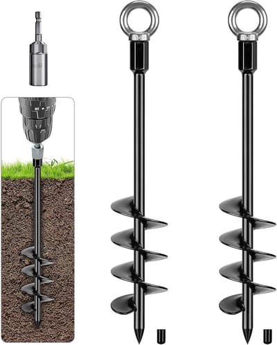 Grondankers 47 cm, metalen stormankers voor trampoline, schommel en honden, 2 stuks met opbergtas, zwart