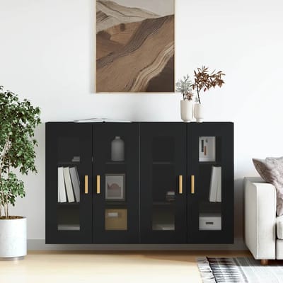 vidaXL - Hangkasten - 2 - st - bewerkt - hout - zwart