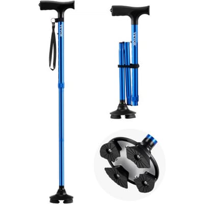 VEVOR wandelstok, opvouwbare wandelstok met 8-traps hoogteverstelling (770-940 mm), lichtgewicht en draagbaar aluminium loophulpmiddel, kruk voor mannen, vrouwen en senioren, draagvermogen 113 kg (blauw)