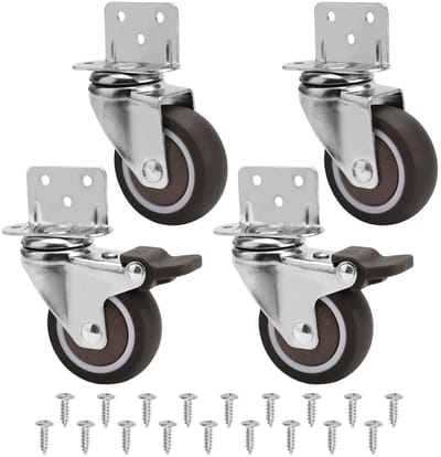 Set van 4 stevige 50 mm meubelwielen met dikke L-bevestigingsplaat, geschikt voor 115 kg, met 2 remmen en 2 zonder, ideaal voor meubels, wieg en plantenstandaards