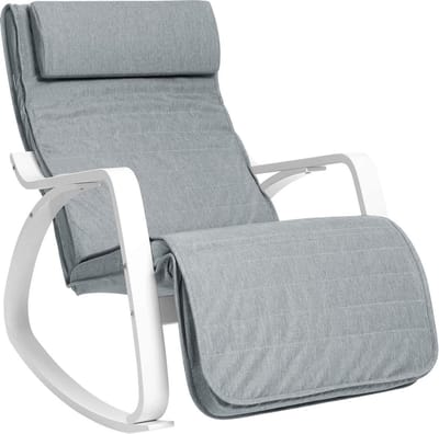 Hoppa! berkenhouten schommelstoel, relaxfauteuil, voetsteun in 5 standen verstelbaar - Wit - Hout - 67 x 115 x 91cm