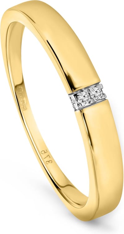 Miore Pure Ring Dames - 9 Karaat - Goudkleurig - Met Diamanten - Handgemaakt - Trouwring - Maat 50