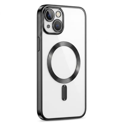 Hoesje Geschikt voor iPhone 14 plus en Geschikt voor Magsafe - Telefoonhoesje Zwart en Transparant