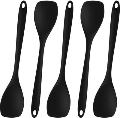 5 stuks roerkooklepels, zwarte kooklepels, siliconen roerlepels, anti-aanbak-siliconen lepel, kooklepel, siliconen roerlepel, lange handgreep, siliconen voor keuken, koken, bakken