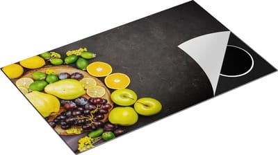 Chefcare Inductie Beschermer Fruit op Zwarte Marmer - 85x52 cm - Afdekplaat Inductie - Kookplaat Beschermer - Inductie Mat