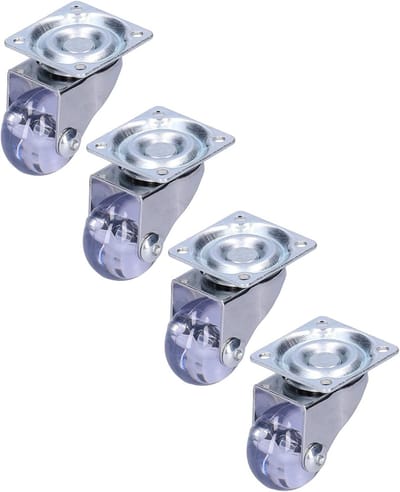 Set van 4 meubelwielen met 40 mm transparante PU wielen, roestvrij staal, draagvermogen 20 kg, ideaal voor meubels en transport