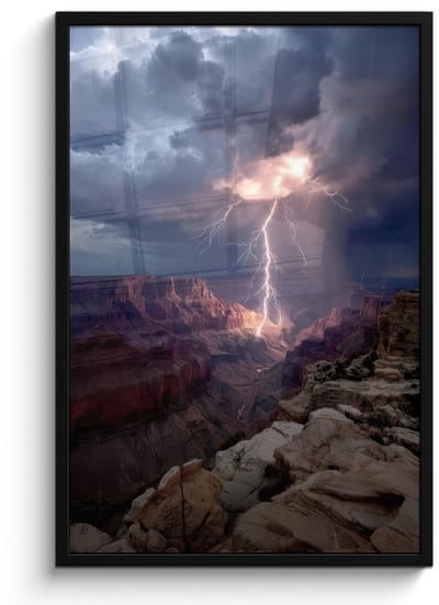 Poster in lijst - Fotolijst 60x90 cm - Posters - Bliksem - Wolken - Canyon - Posterlijst zwart - Decoratie - Wanddecoratie woonkamer - Muurdecoratie slaapkamer