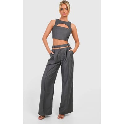 boohoo Dames Broek met uitgesneden detail | Houtskool | Maat: 44