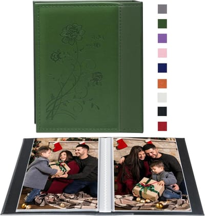 Klein fotoalbum 6x4 inch, 2 pakketten met 50 verticale afbeeldingen, ideaal voor kunstwerk en ansichtkaarten opslag (donkergroen)