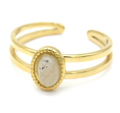 Ring - Steen met Stippen - RVS - One Size - Goudkleurig