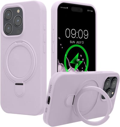 kwmobile Hoesje met Ringstandaard voor Apple iPhone 16 Pro - Compatibel met MagSafe - Siliconen Beschermhoes met Microvezel Voering en Standaard - lavendel