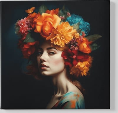 Canvas Schilderij - Vrouw Met Bloemen - Wanddecoratie - 40x40x2 cm