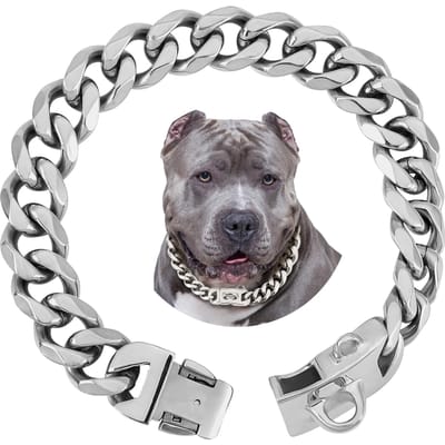 Sterke Heavy Duty 19MM Brede Lichtmetalen Sterke Metalen Cubaanse Schakel Hondenhalsband, Gouden Hondenketting Halsband voor Kleine Middelgrote Honden 10inch(25cm)