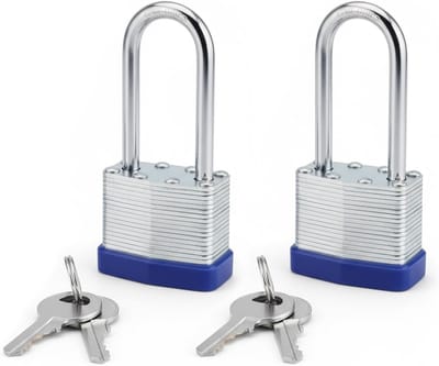 Set van 2 metalen hangsloten met lange schakel – Veiligheidsslot met één sleutel voor meerdere toepassingen – Ideaal voor kluis, garage, hek en tuinpoort