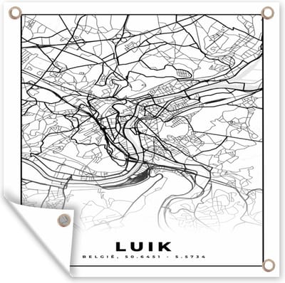 Tuin poster Stadskaart – Zwart Wit - Kaart – Luik – België – Plattegrond - 200x200 cm - Tuindoek
