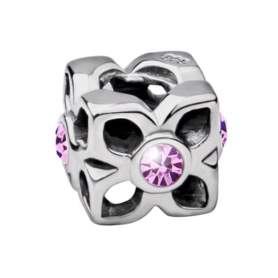 Quiges - 925 - Zilveren - Bedels -Sterling zilver - Beads - Zirkonia Roze Kraal Charm - Geschikt – voor - alle bekende merken - Armband Z623