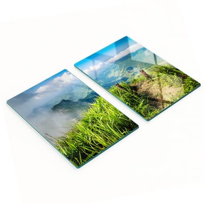 Set van twee glazen keukenplanken met padmotief aan de bovenkant, 2x40x52 cm