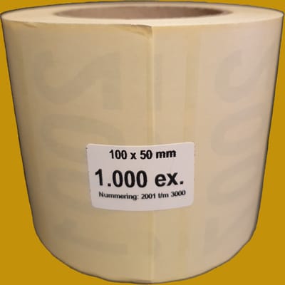 Genummerde etiketten op rol, 100 x 50 mm, mat wit papier / 2001 t/m 3000