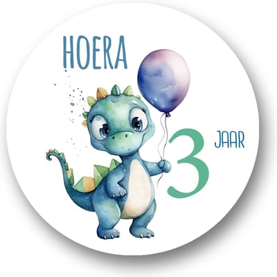 25x Sluitsticker Hoera 3 jaar Dino | Traktatie Sticker | Dino sticker | 40 mm | Sluitzegel Feest| Sluitsticker | Traktatie - Verjaardag - Kinderfeest - Kinderverjaardag - Traktatiestickers Pimp Studio
