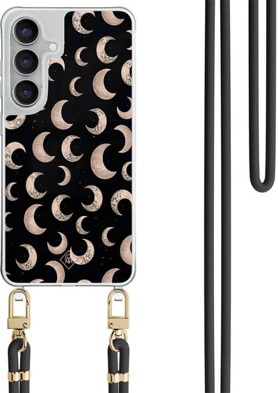 Casimoda® hoesje met zwart koord - Geschikt voor Samsung S25 FE - Moons - Afneembaar koord - TPU/polycarbonaat - Zwart
