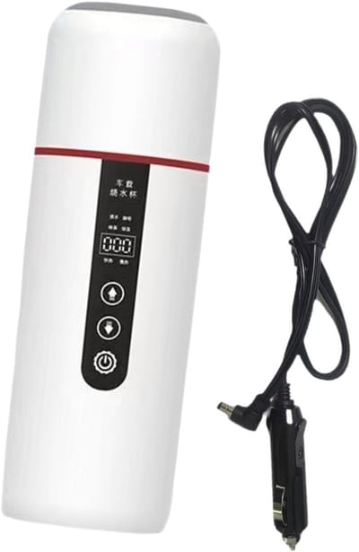 Verwarmde Waterbeker - Reis Koker - Onderweg Drankjes Warm - Digitaal Temperatuur Scherm - 7x22.5 cm - Wit