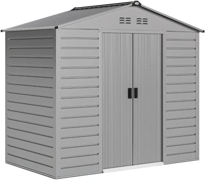Tuinschuur - 213x131x192 cm - Tuinhuisje met Afsluitbare Schuifdeur - Gereedschapsschuur - Gegalvaniseerd Staal - Opslagruimte Tuin - Tuingereedschap Bewaren - Buitenschuren - Fietsenberging - Tuinhuis - Grijs