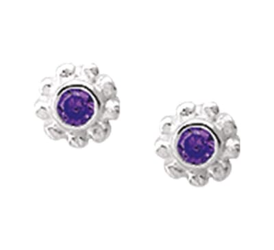 YO&NO - Oorbellen - Zilver - Oorknoppen - Bloem - Zirkonia - Amethyst - 4,5mm - Kinderen - Zilver 925