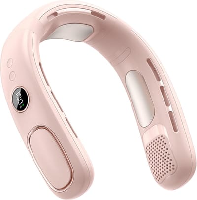 Opbergtas, Halfgeleider Bladloze Halsventilator, Oplaadbaar, Digitaal Scherm, Draagbaar Koelgadget, Geschikt voor Volwassenen & Kinderen, Roze