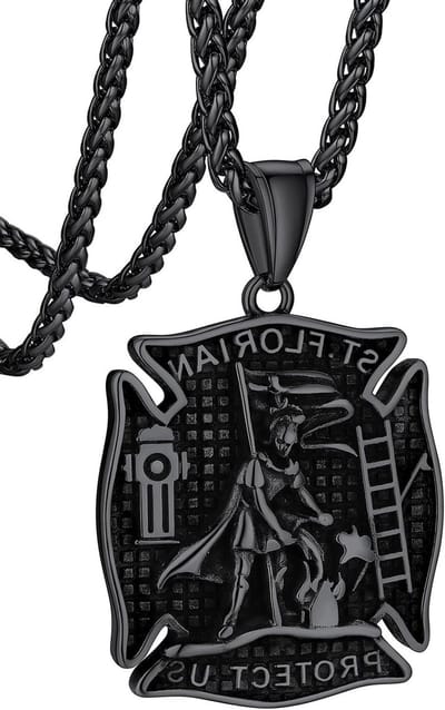 Heilige Florian Ketting voor Mannen en Jongens, 22 cm Lange RVS Brandweer Ketting voor Verjaardag en Valentijnsdag, Uniek Cadeau voor Brandweerliefhebbers