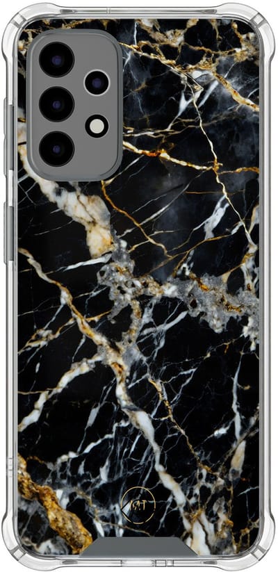 Hoesje (shockproof) geschikt voor Samsung Galaxy A52 5G - Black marble elegance - Extra sterke case - TPU/polycarbonaat - Marmer - Zwart, Transparant